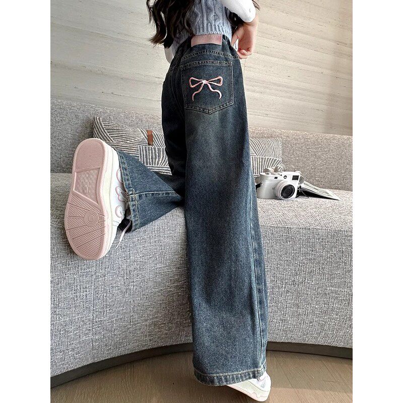 韩国Uamtor女童牛仔裤秋季新款中大童学生洋气直筒百搭洋气阔腿裤