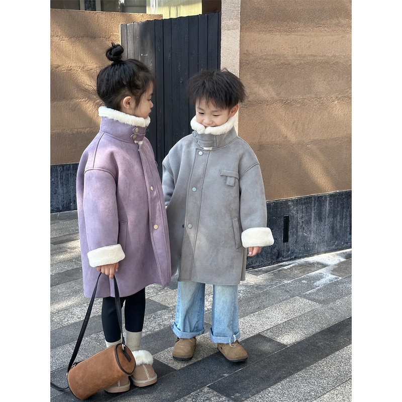 韩国Uamtor女童外套秋冬款2025新款男童时尚皮毛一体棉袄加绒皮草