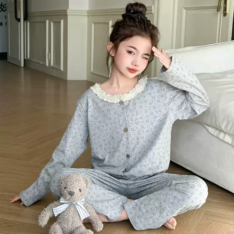 韩国Uamtor女童睡衣秋季2025款小女孩长袖空调服全棉洋气睡衣套装