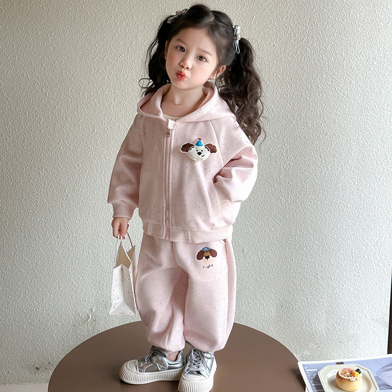 英国DHWA女童连帽卫衣套装春秋款2025新款洋气休闲运动两件套装潮