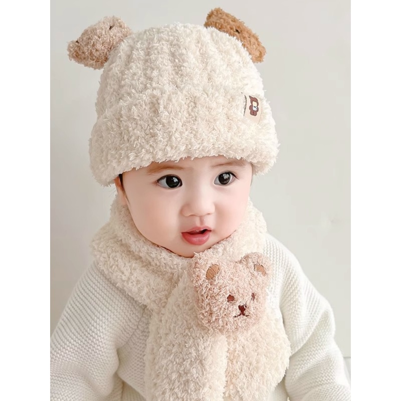 英国LMKL婴儿帽子秋冬季1一2岁宝宝围巾一体护耳男女孩儿童保暖帽