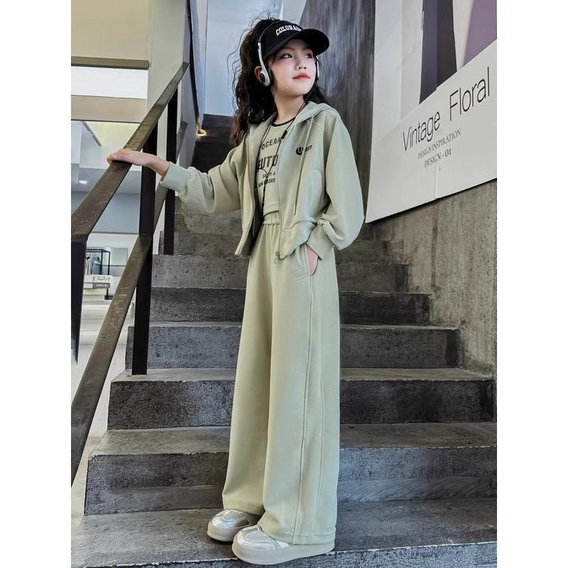 韩国Uamtor女童卫衣套装春秋2025新款中大童多巴胺洋气运动三件套