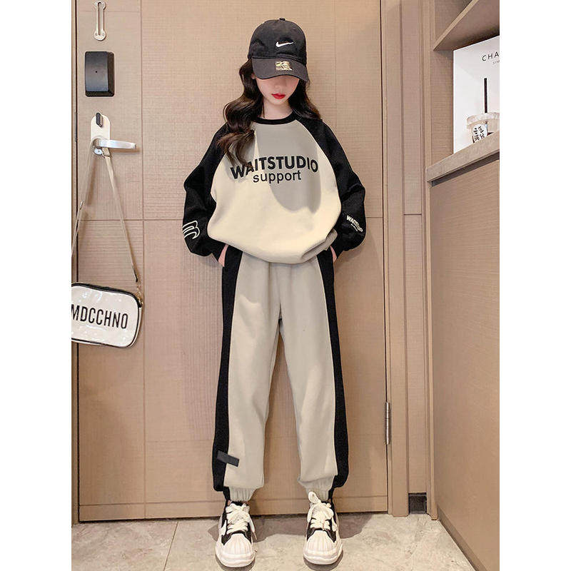 英国MDCW女童运动套装2025春秋新款儿童洋气大童卫衣两件套