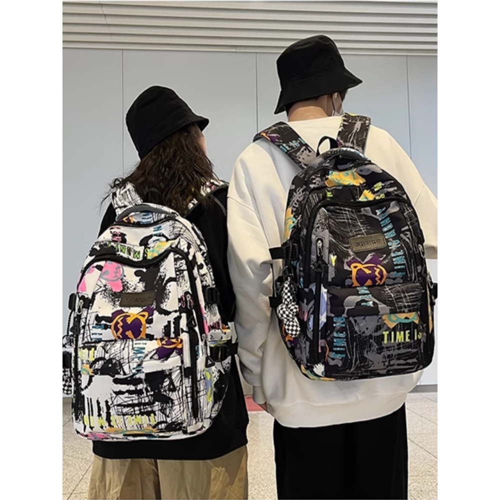 潮酷个性涂鸦日系高中学生初中生书包男大学生休闲背包女双肩包男