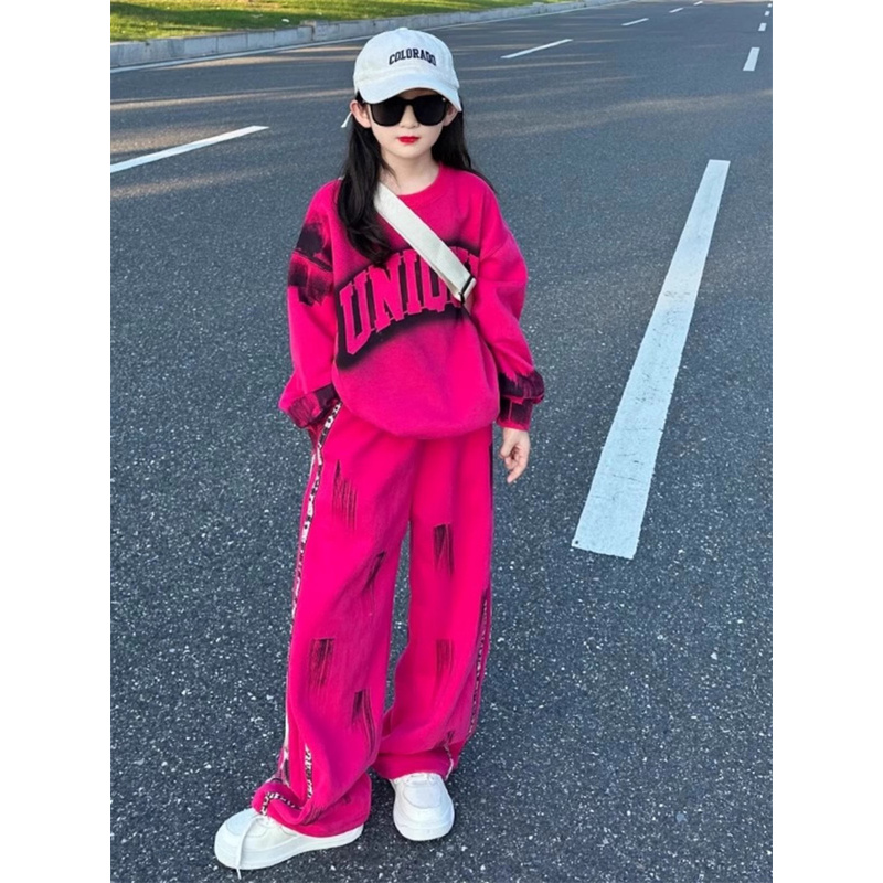 韩国Uamtor女童卫衣套装新款秋冬加绒运动洋气休闲裤女孩潮酷穿搭