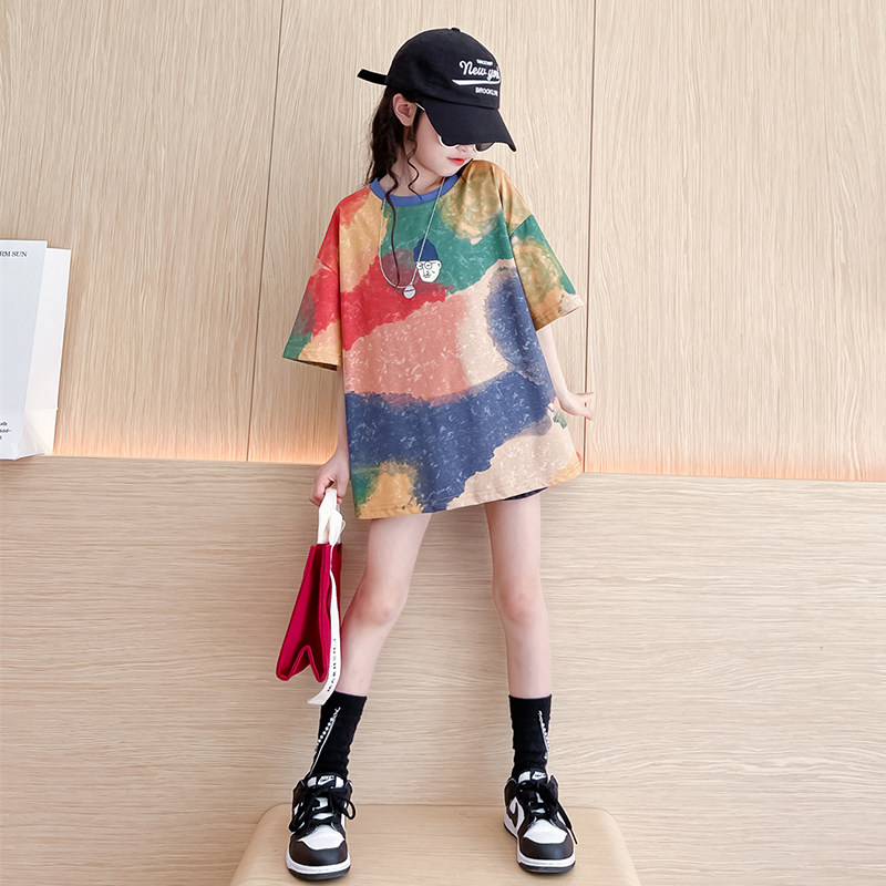 英国netx Kiss女童短袖t恤2025夏季新款纯棉大童女孩半袖涂鸦上衣