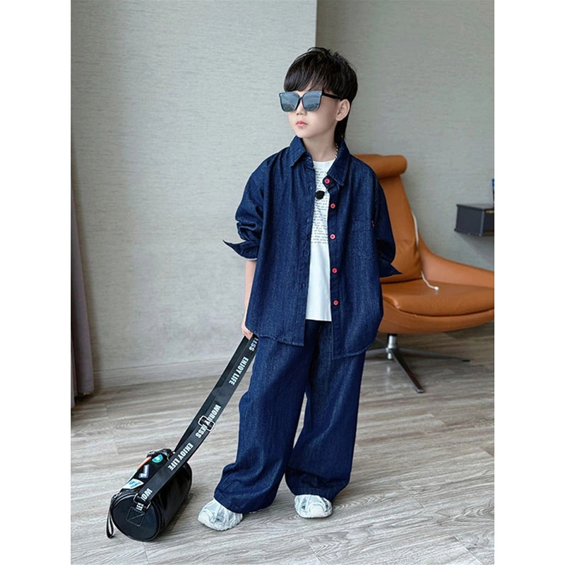 韩国Uamtor男童衬衫套装潮帅气时髦春秋新款中大童阔腿裤韩系穿搭