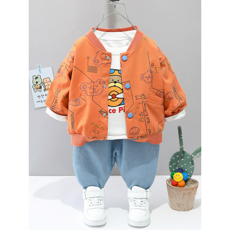 DHWA英国联名宝宝春装男童棒球服三件套2025新款婴儿衣服男童套装