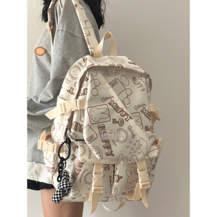 巴黎ROBR大容量书包女初中生高中大学生小众设计感双肩背包男涂鸦