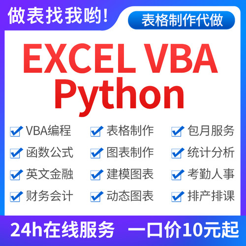 Excel表格制作代做VBA宏编程序定制作图表设计函数据分析统计