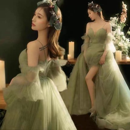 森系婚纱彩纱影楼主题服装情侣写真拍照韩版外景旅拍梦幻绿轻婚纱