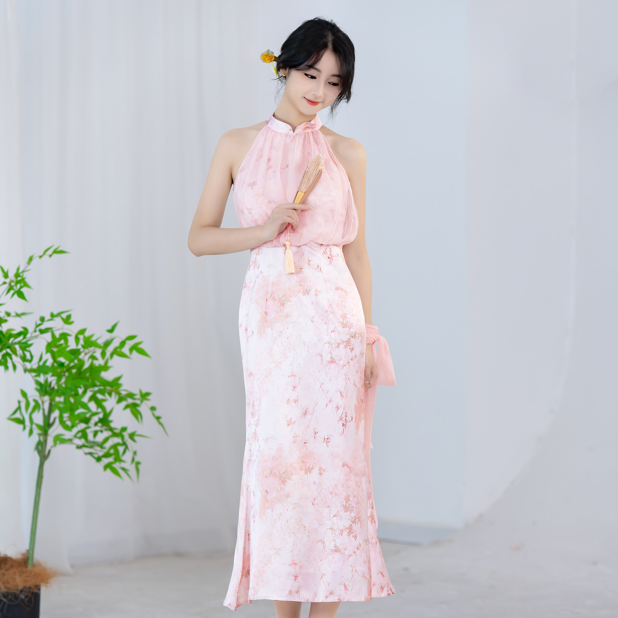 尘记【莺月仙 】2026新款夏季旗袍改良气质年轻款少女鱼尾连衣裙