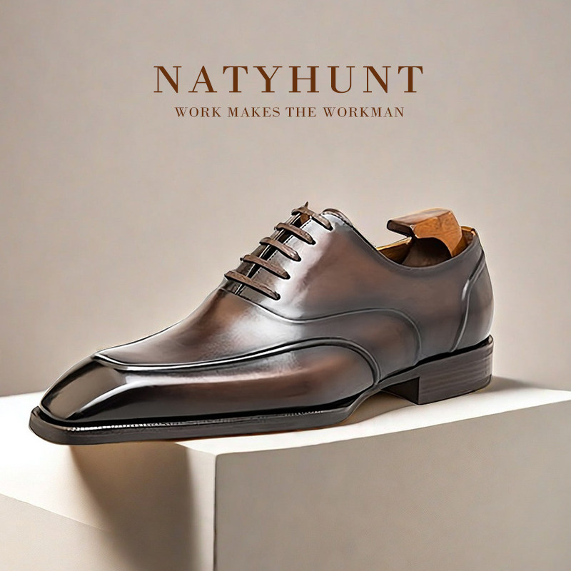 natyhunt进口真皮男士商务正装皮鞋英伦商务绅士三接头牛津鞋