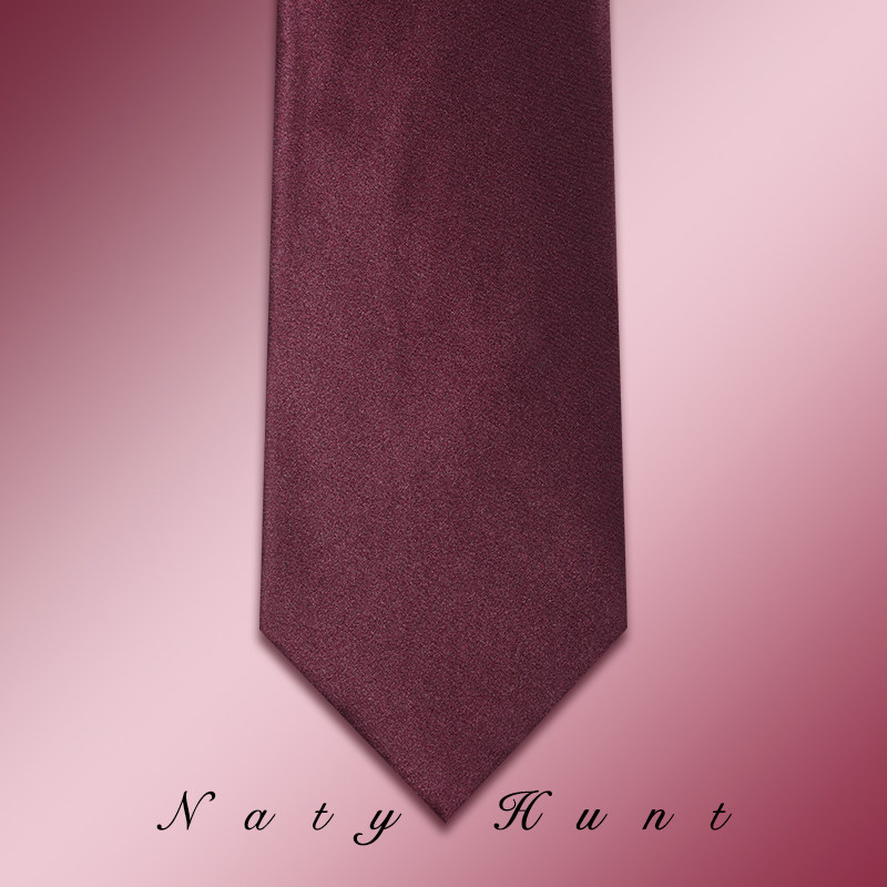 Natyhunt男士商务正装休闲箭头型酒红色真丝领带结婚酒红色礼盒装