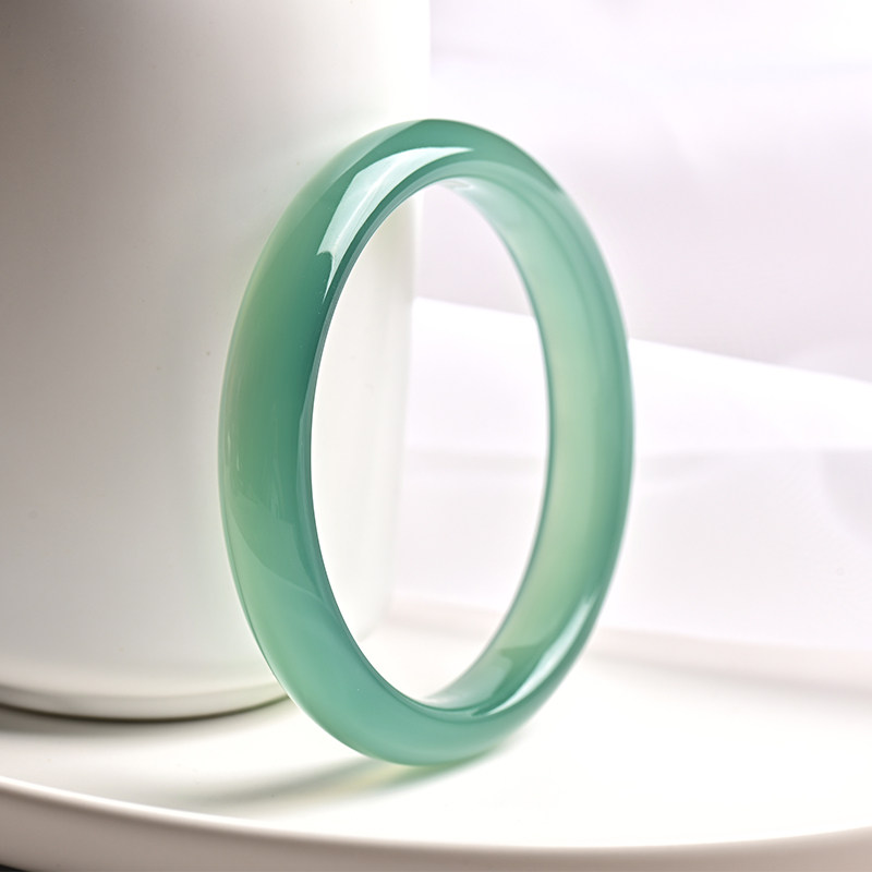 老蓝水冰种翡翠色手镯女远山黛玉髓手镯油青色玛瑙玉镯子天然饰品