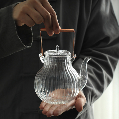 日式手工耐热玻璃花茶壶