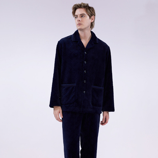 曼诺曼蒂克家睡衣男士秋冬新款法兰绒简约舒适休闲时尚家居服套装