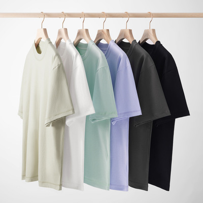 纯色圆领落肩袖t恤男2024春夏新款凉感透气冰感棉短袖上衣女半袖