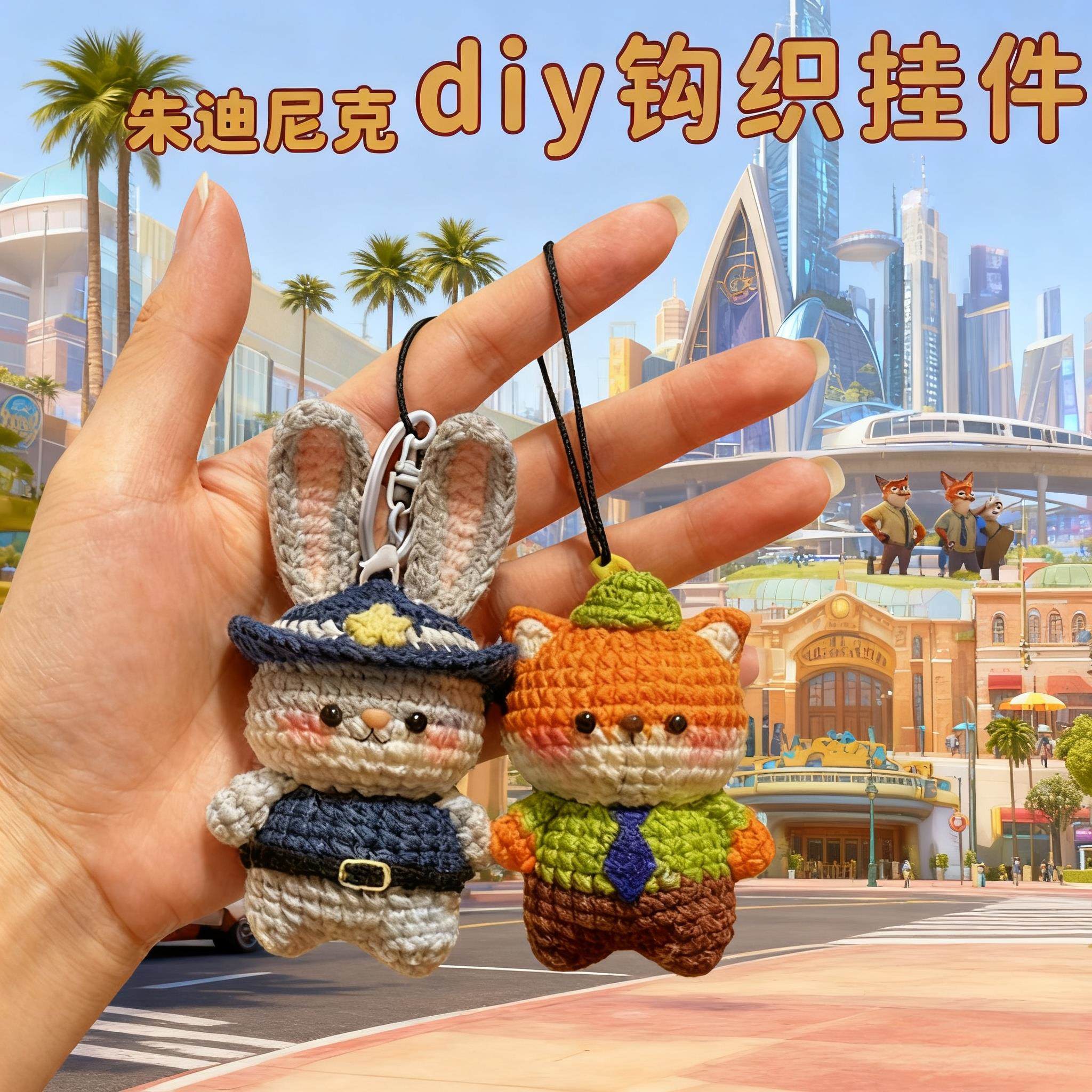 疯狂动物城周边手工diy钩织毛线编织钥匙扣朱迪尼克挂件玩偶公仔