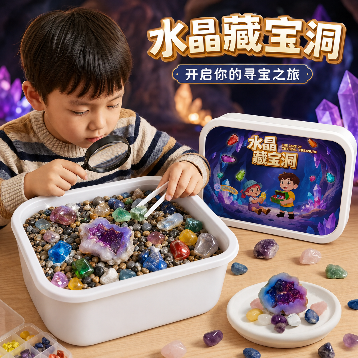 儿童淘金沙寻宝大冒险水晶藏宝洞考古挖宝盲盒游戏收纳礼盒玩具