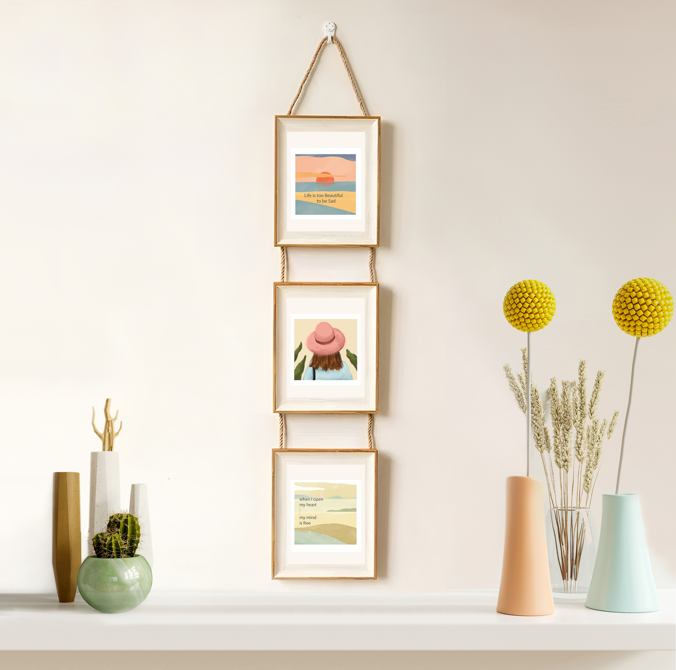 幼儿园相框全家福组合麻绳简约