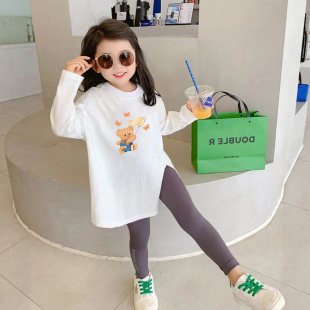 女童白色中长款打底衫秋冬季2026新款春秋装儿童卫衣上衣长袖t恤