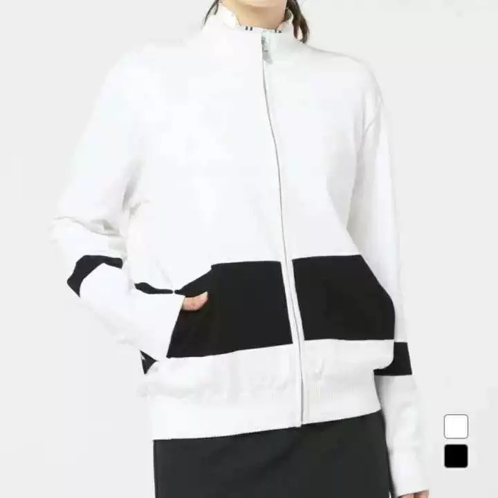 42C17 日单春秋季黑白拼色拉链开衫女户外休闲立领夹克针织外套,运动/瑜伽/健身/球迷用品,高尔夫上装,淘宝优惠券,粉丝福利购,淘宝优惠卷