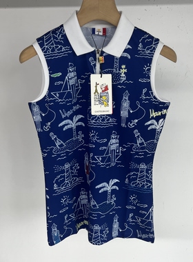 41C31 韩国正品代购一支花高尔夫女士夏季翻领无袖背心上衣 XS 码