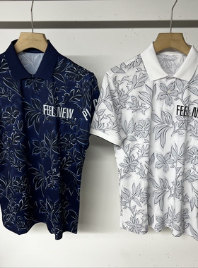 42D05 出口余韩单高尔夫球服夏季男款翻领半系扣配色运动短袖T恤