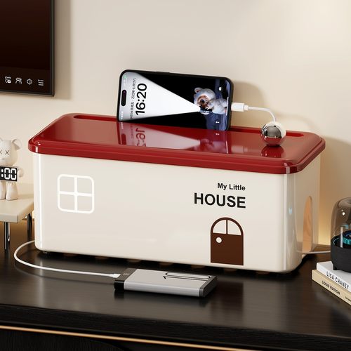 轻奢风插线板收纳盒桌面电源线插排插座装饰充电器集线器整理盒子