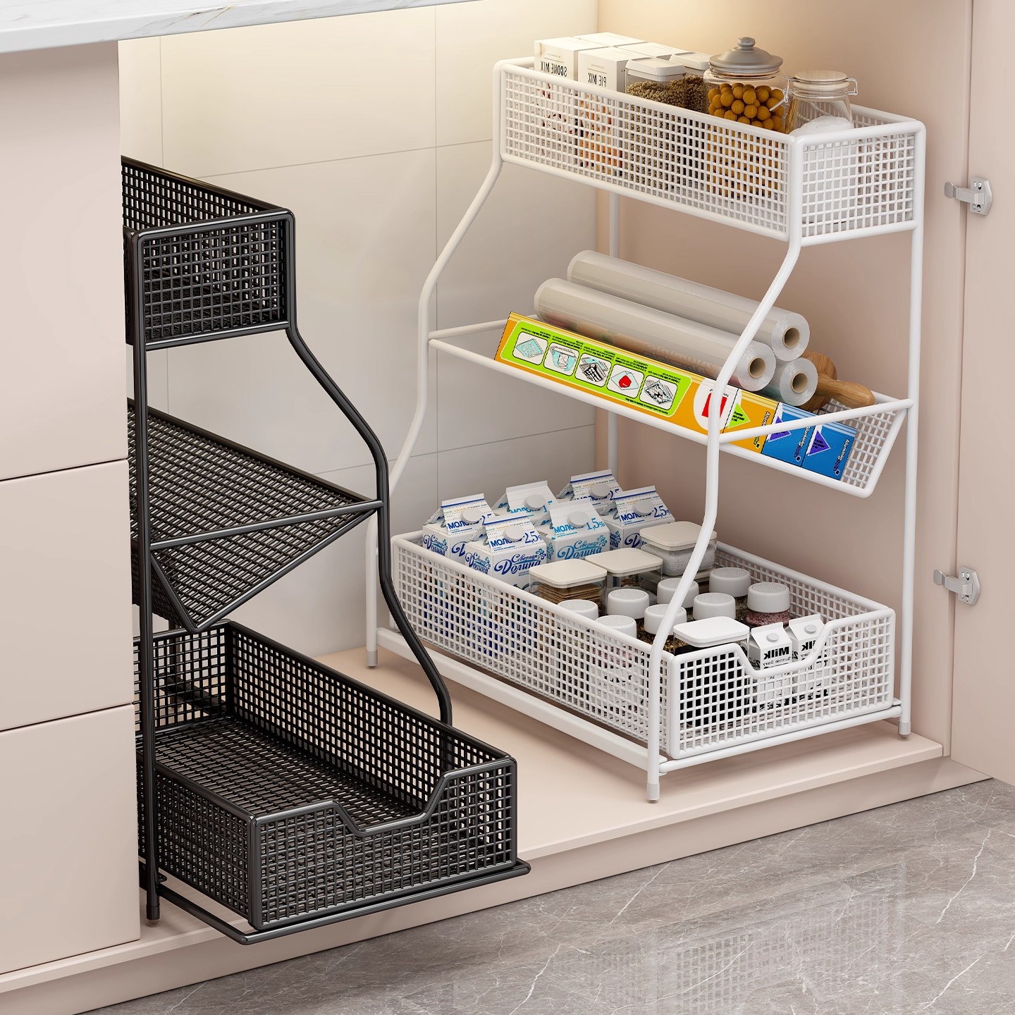 厨房多层抽拉式置物架橱柜内拉篮