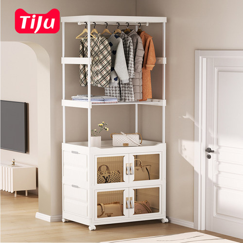 晾衣架落地家用衣帽架简易挂衣架可移动小型带抽屉收纳床头置物架