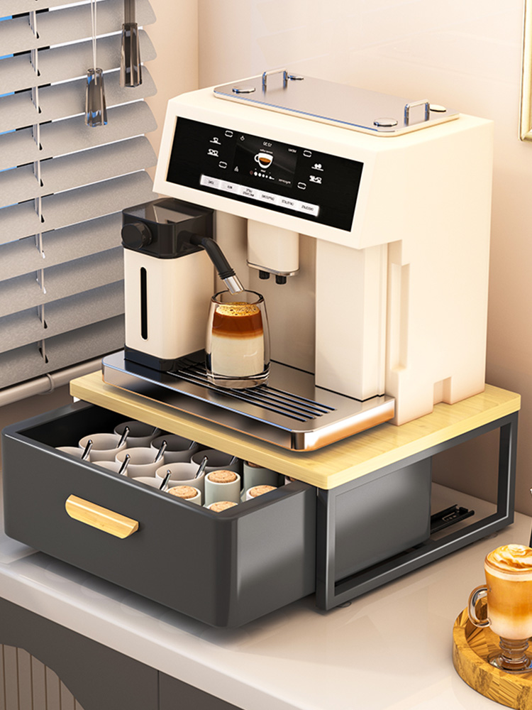 咖啡机置物架胶囊桌面摆放台水杯茶包储物收纳盒底座抽屉式防尘架