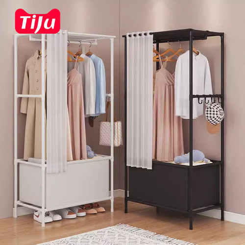 晾衣架落地简易家用卧室内宿舍挂衣杆包衣服收纳置物柜防尘衣帽架