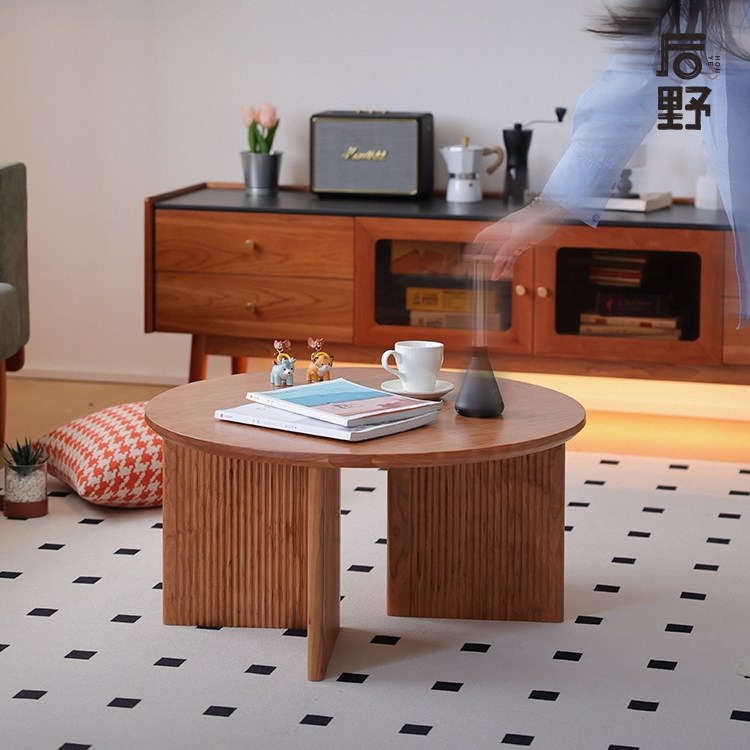 后野樱桃木实木圆桌茶几休闲桌打牌桌咖啡桌茶桌边桌日式 饼干