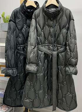 韩国外贸宽松时尚腰带长款羽绒服