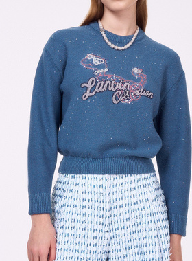 韩国外贸LANV~25春 通勤百搭圆领重工蛇年图案刺绣显瘦针织衫毛衣