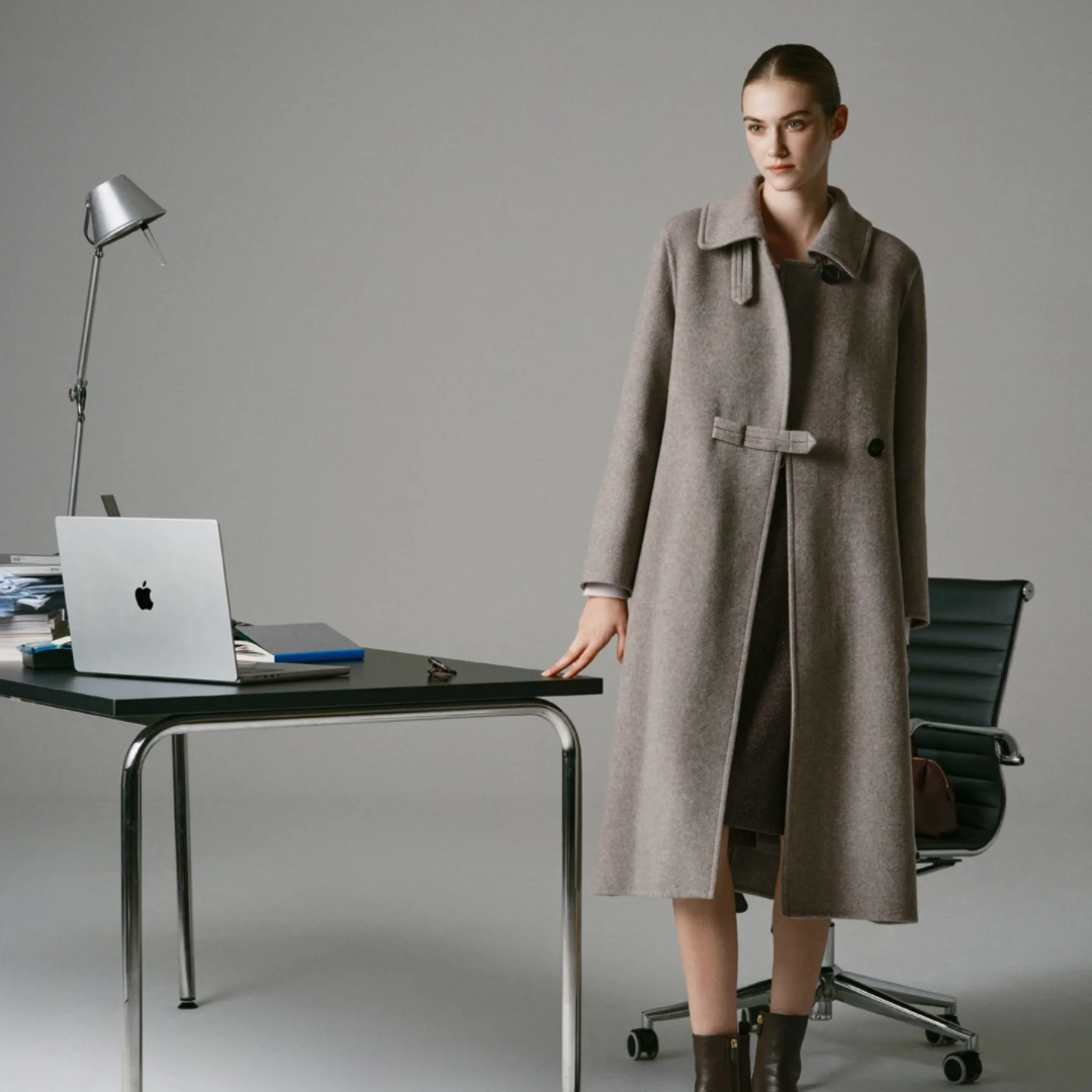 韩版25冬翻领双面手缝羊毛大衣