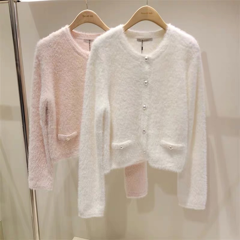 韩国原单圆领温柔针织开衫毛衣