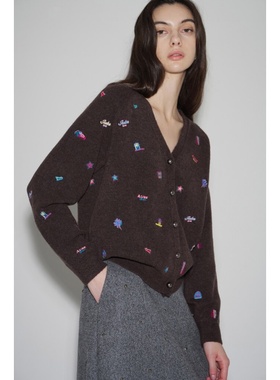 mmjz韩系重工刺绣针织开衫LANV简单大方V领通勤百搭显瘦开衫毛衣