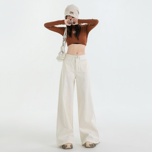 VWYZ2024新款复古高腰宽松直筒牛仔裤女秋冬阔腿显瘦甩甩裤拖地裤