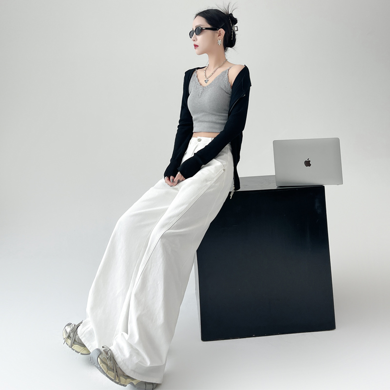 vwyz白色高腰阔腿牛仔裤女宽松休闲显瘦拖地裤加长直筒裤垂感长裤