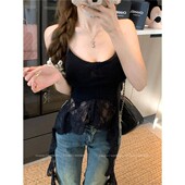 法式 不规则小众显瘦小心机上衣潮 纯欲辣妹蕾丝拼接吊带背心女秋季