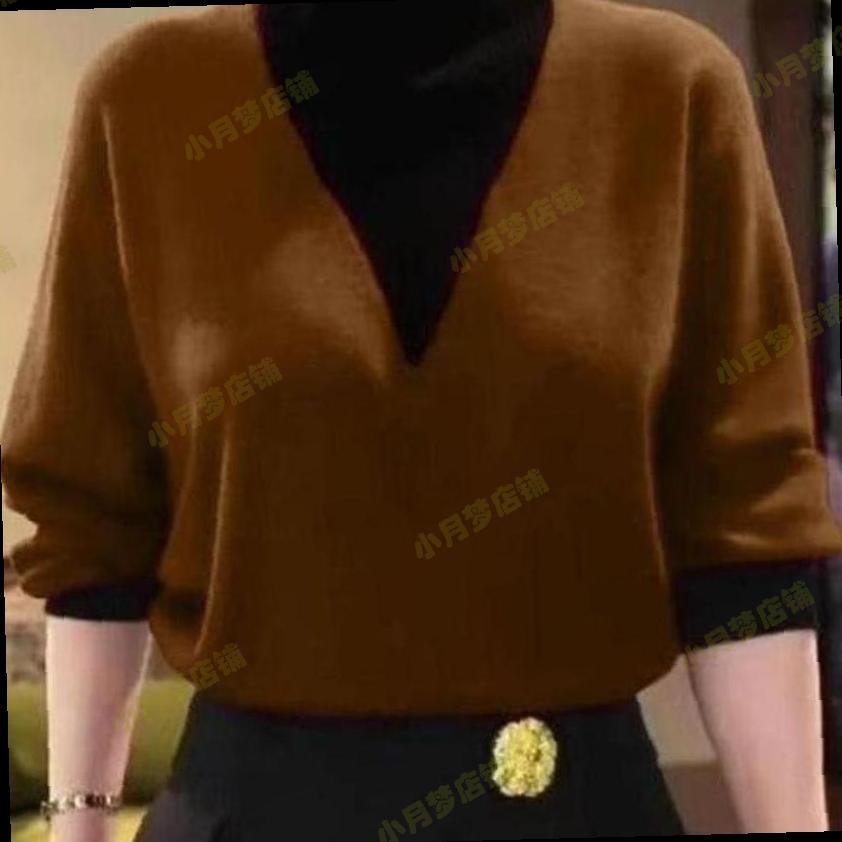 中年妈妈秋冬季百搭假两件德绒衫半高领撞色衬衫打底衫女新款打底