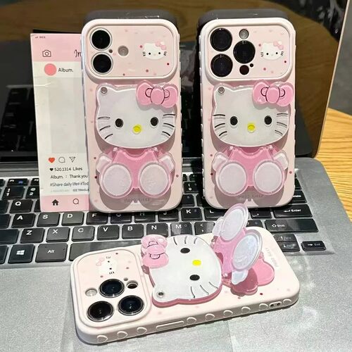 猫咪镜子支架大视窗爱心手机壳