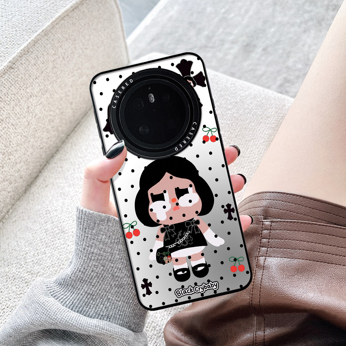 哭娃补妆镜面手机壳适用vivo型号