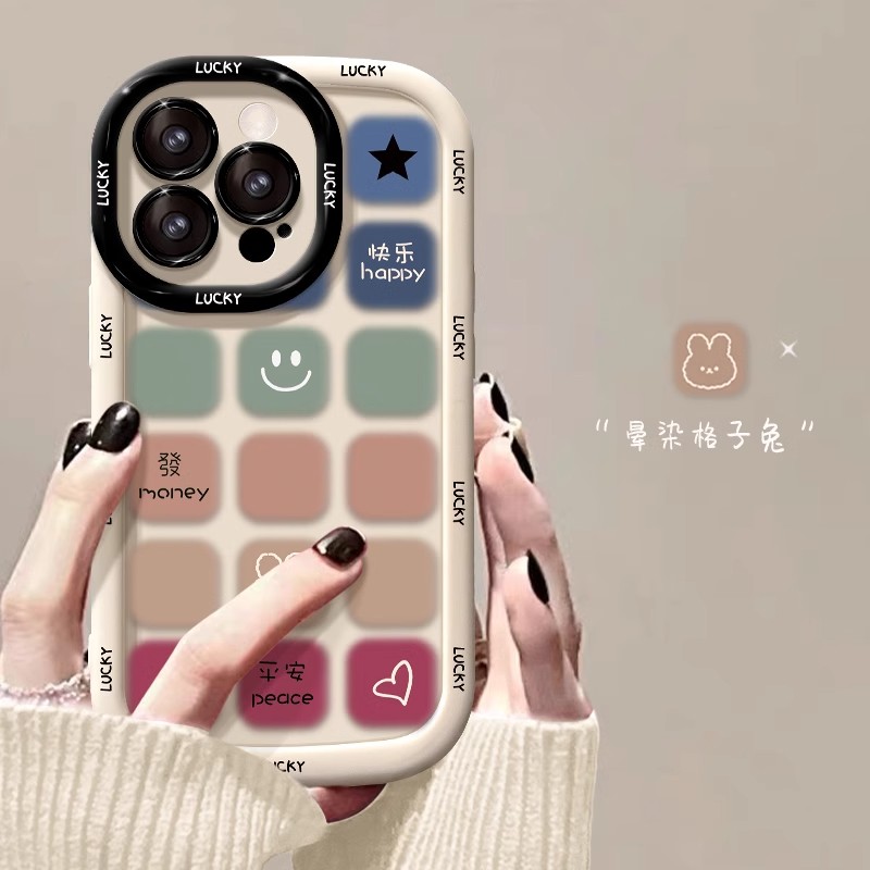 格子笑脸适用苹果16promax手机壳女新款iPhone15/14plus发财8/7/6硅胶13pro/12mini全包xsmax防摔11pro保护套