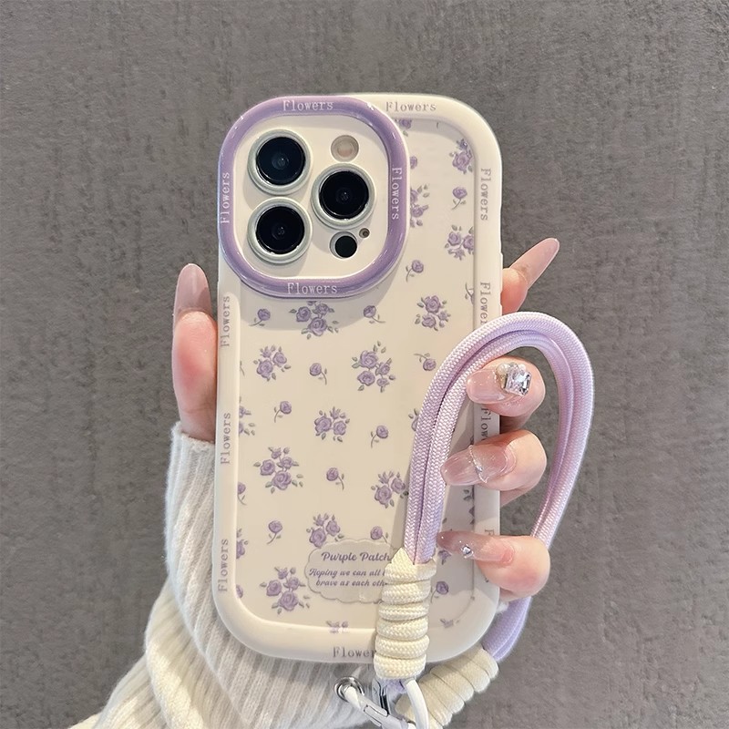 满屏紫花适用苹果16promax手机壳女新款iPhone15/14plus小清新8/7硅胶13Pro/12mini全包x/xsmax软11pro保护套