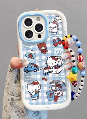 格纹凯蒂猫适用vivox200s/100/90手机壳80Pro女新款s30/20Pro/19/18全包iqoo13/12可爱y300Pro硅胶z9/x保护套