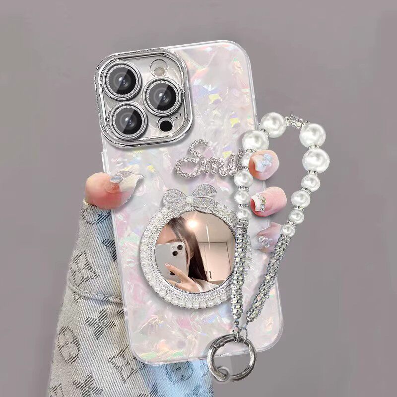 镜子蝴蝶结适用OPPOReno15/14Pro手机壳Reno13/12Pro女新款11Pro镜头膜a6Pro/a5全包findx9Pro/8/7防摔保护套
